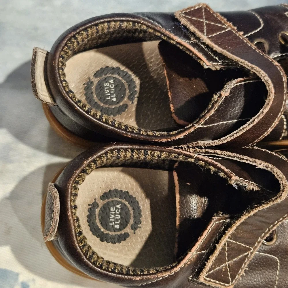 Livie & Luca Boys Brown Leather Hook & Loop Shoes Size 12 Fair